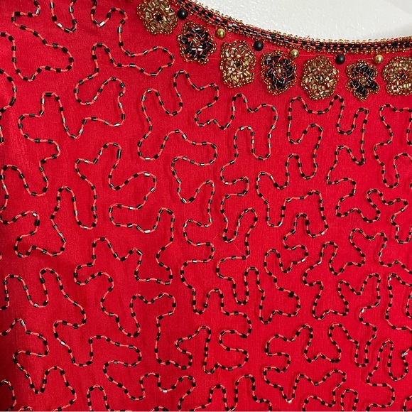 Vintage Deadstock Laurence Kazar Red Silk Beaded Embellished Draped Jacket Sz 3x - Picture 6 of 12